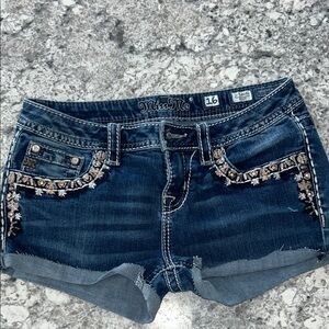 Miss Me Embellished Dark Blue Jean Shorts